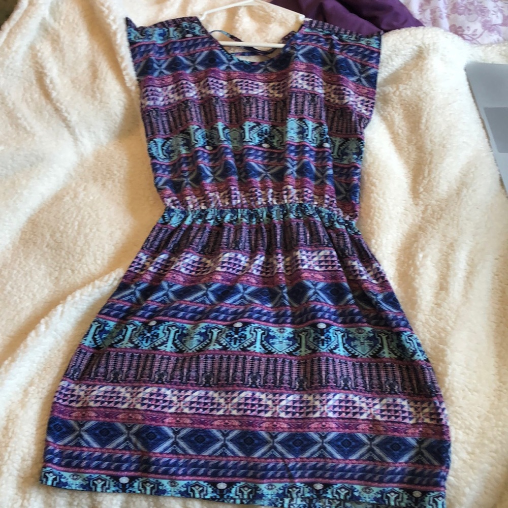 purple & blue patterned dress